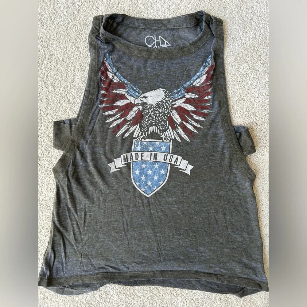 New patriotic chaser eagle made in USA burnout tank top size S America